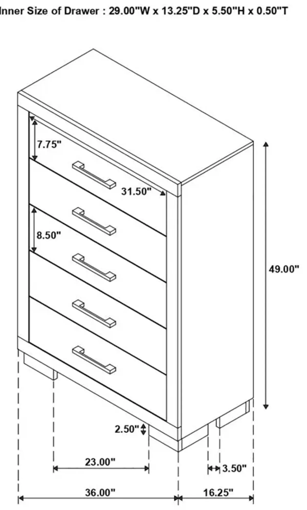 Immanuel 5-Drawer Chest White