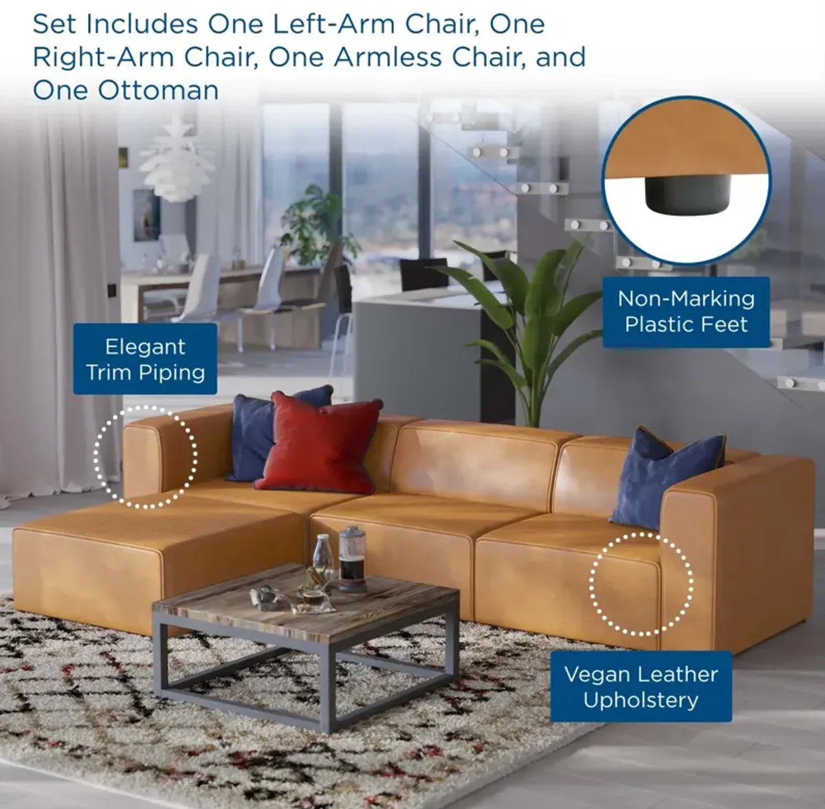 Mingle Vegan Leather Sofa and Ottoman Set