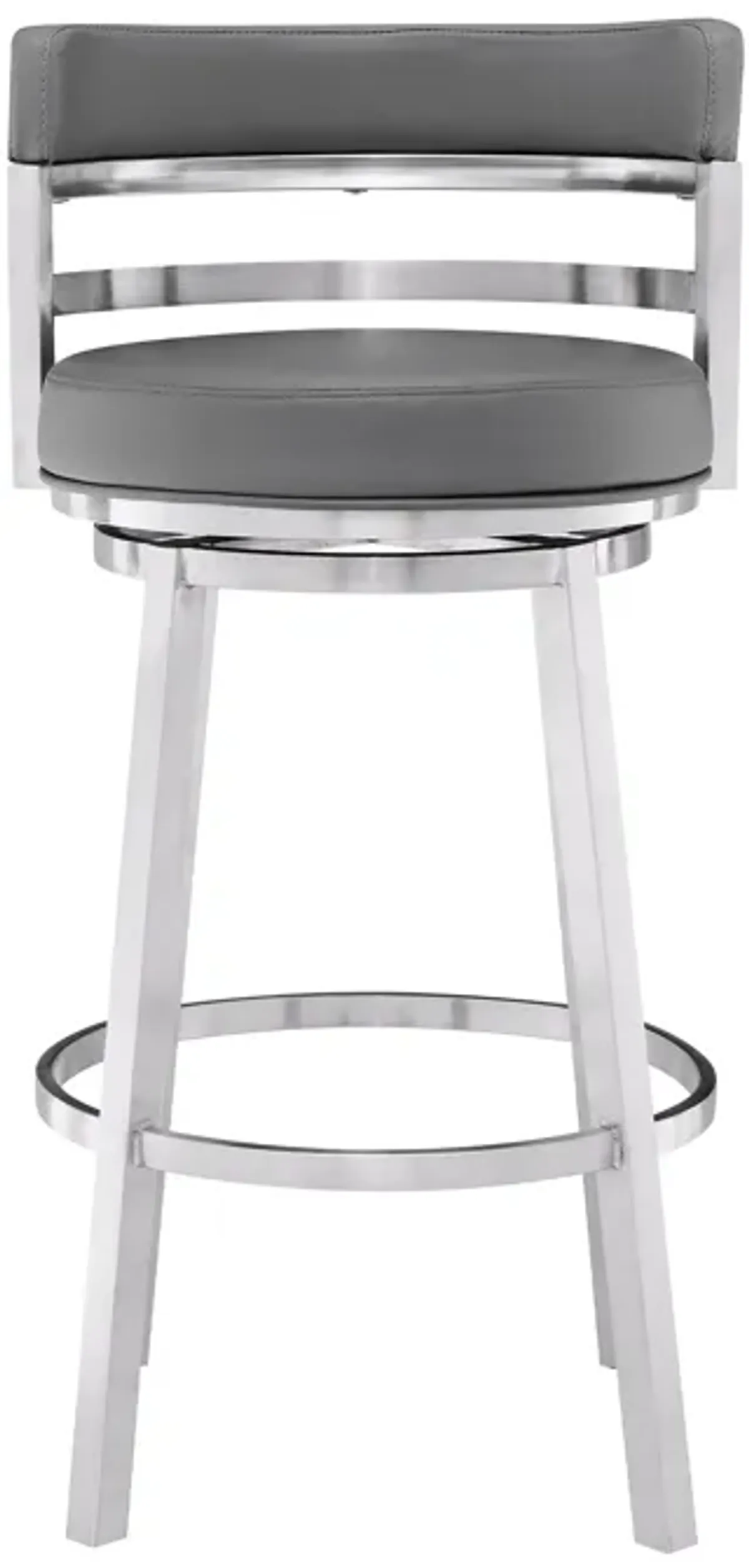 Titana 30" Bar Height Swivel Gray Faux Leather and Brushed Stainless Steel Bar Stool