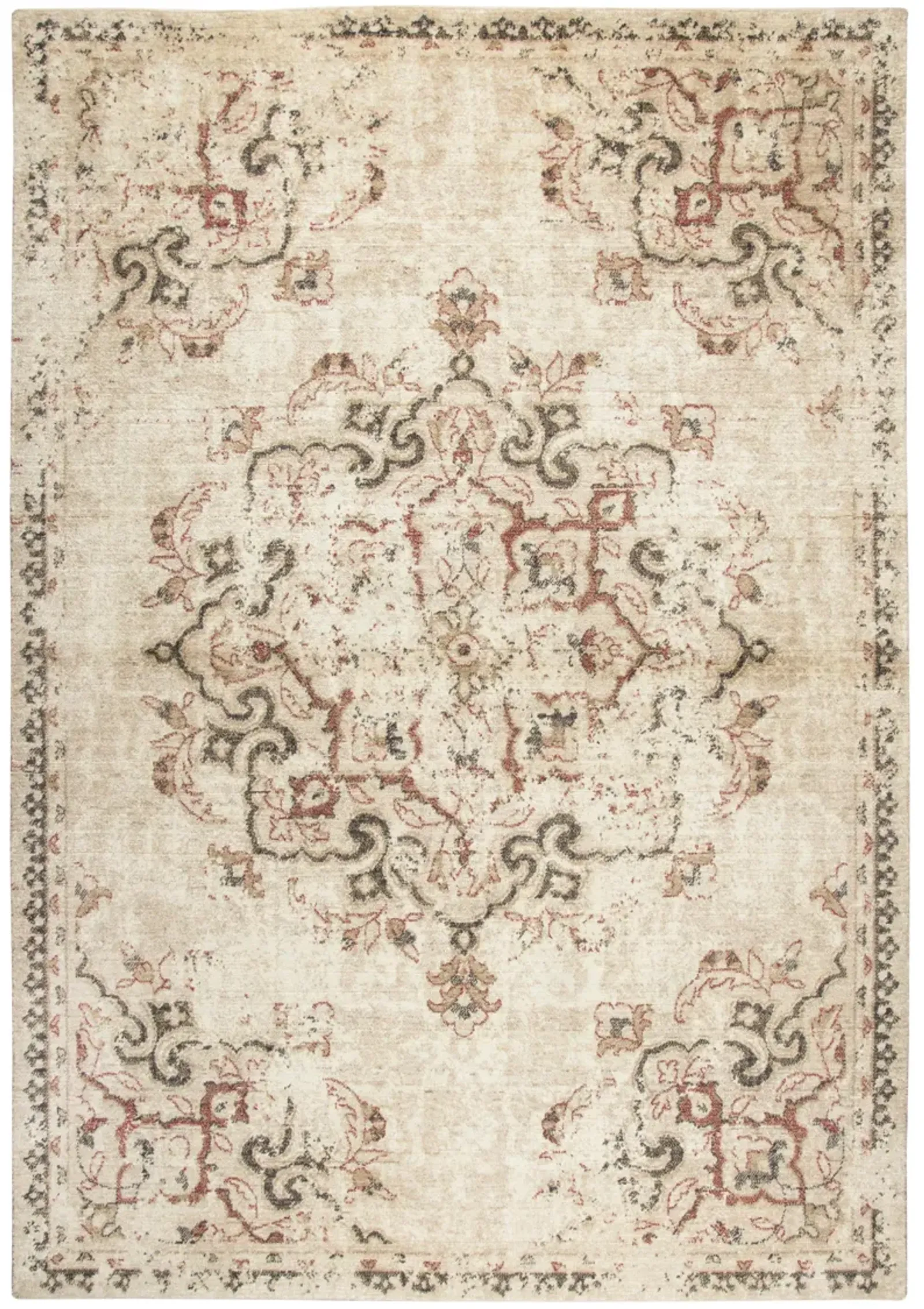 Gossamer Beige Medallion Distress 100% New Zealand Wool 9'x12' Rectangle Rug