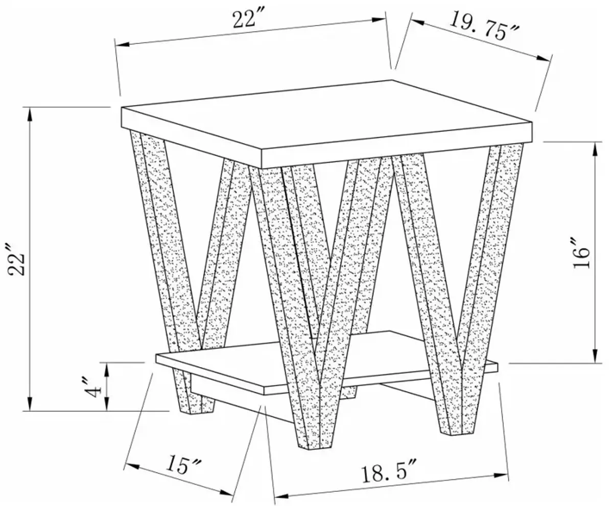 Stevens V-shaped End Table Black and Antique Grey