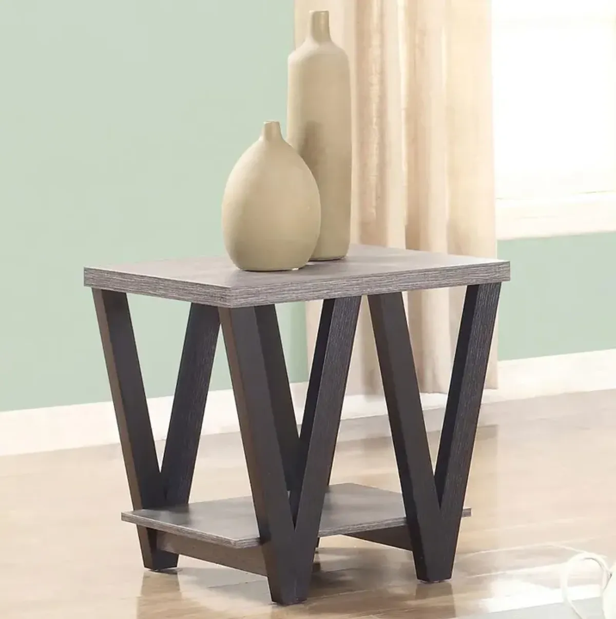 Stevens V-shaped End Table Black and Antique Grey