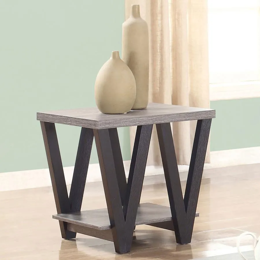 Stevens V-shaped End Table Black and Antique Grey