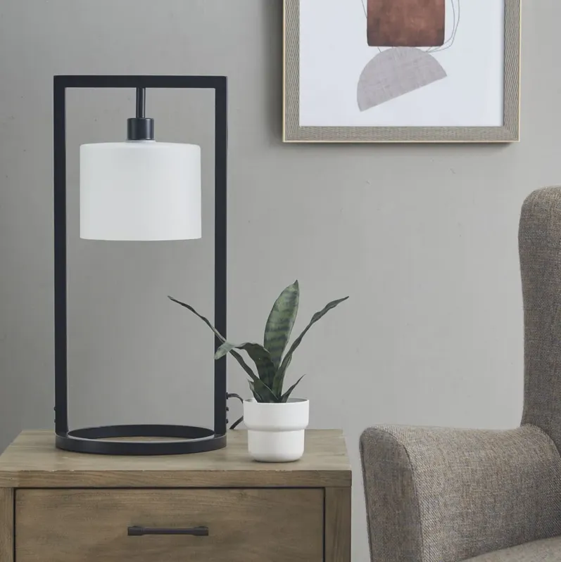 INK+IVY Kittery Black Base/Frosted Shade Metal Table Lamp with Glass Drum Shade