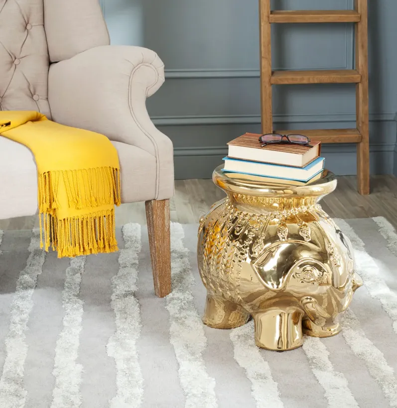 Gold Glazed Ceramic Elephant Stool