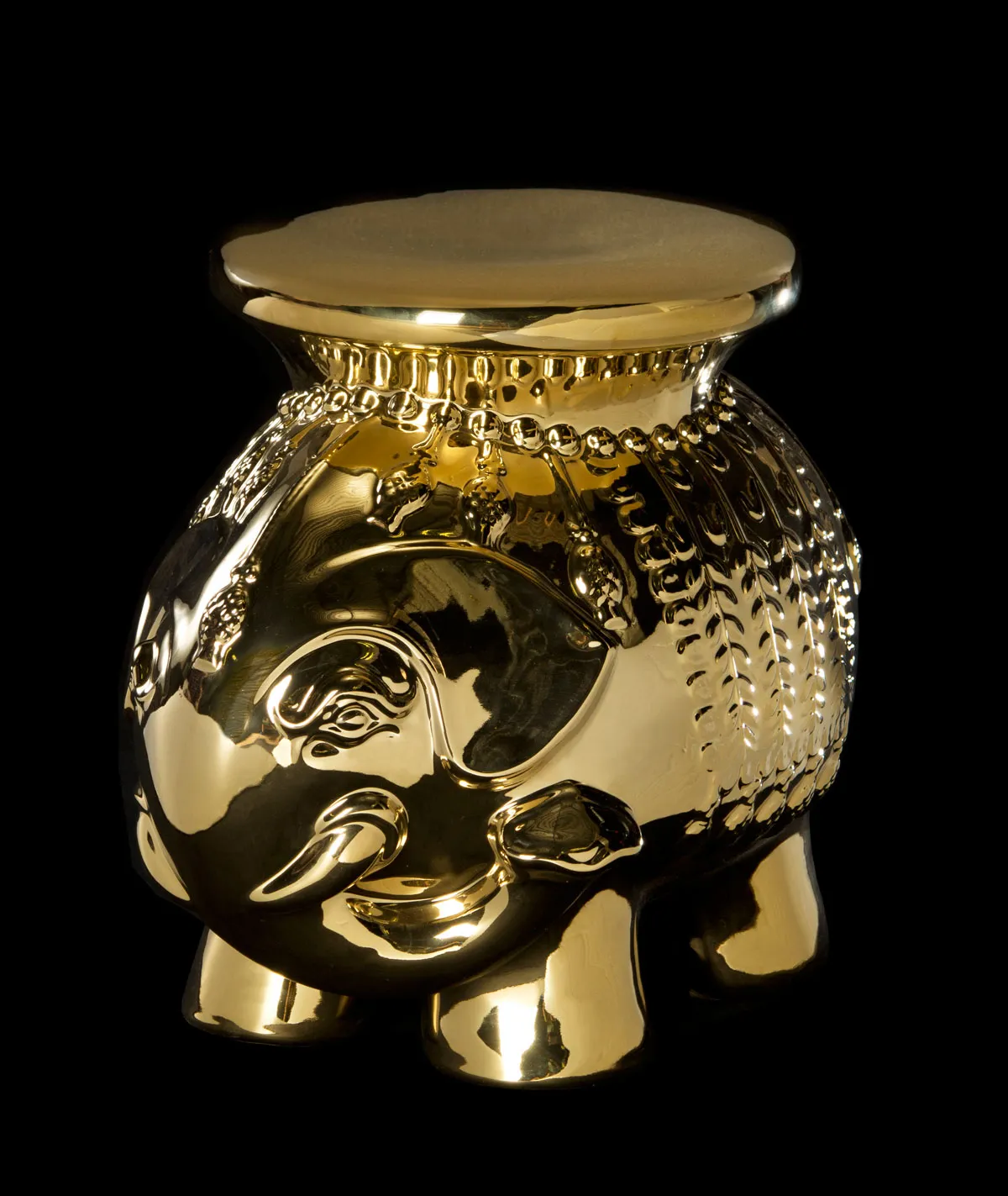 Gold Glazed Ceramic Elephant Stool