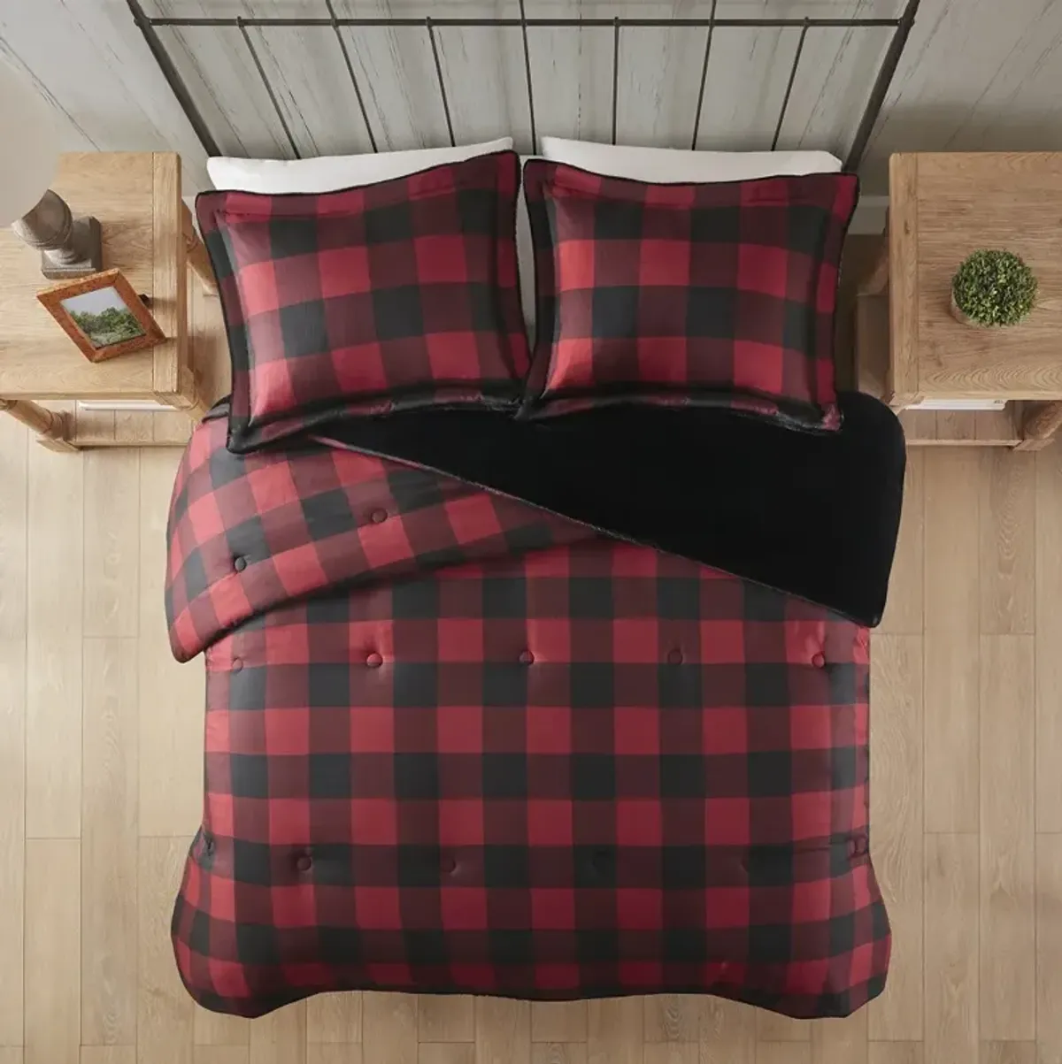 Woolrich Bernston Red Buffalo Check Faux Wool to Faux Fur Down Alternative Comforter Set