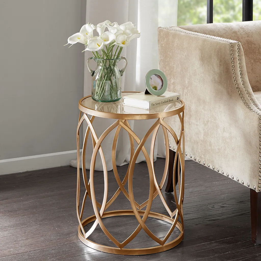 Madison Park Arlo Gold/Glass Metal Eyelet Accent Table