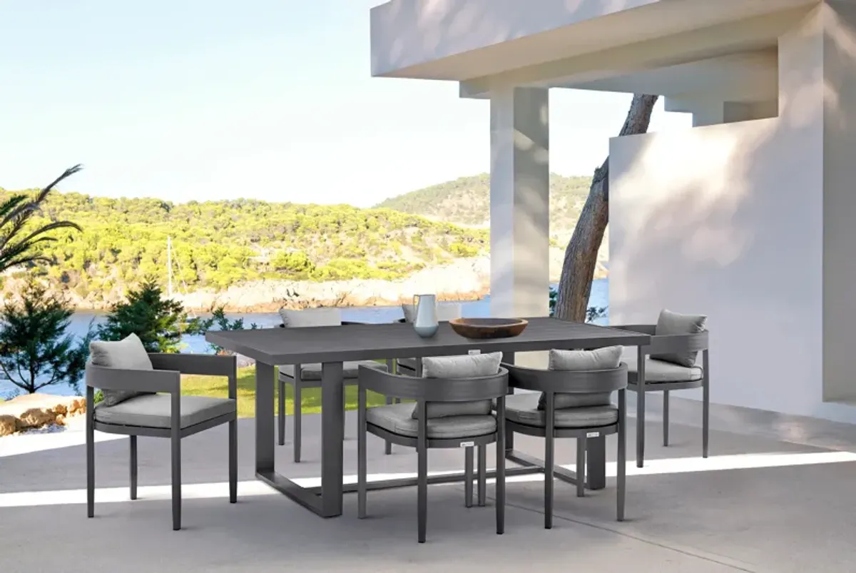 Menorca Outdoor Patio 7-Piece Dining Table Set in Aluminum with Grey Cushions