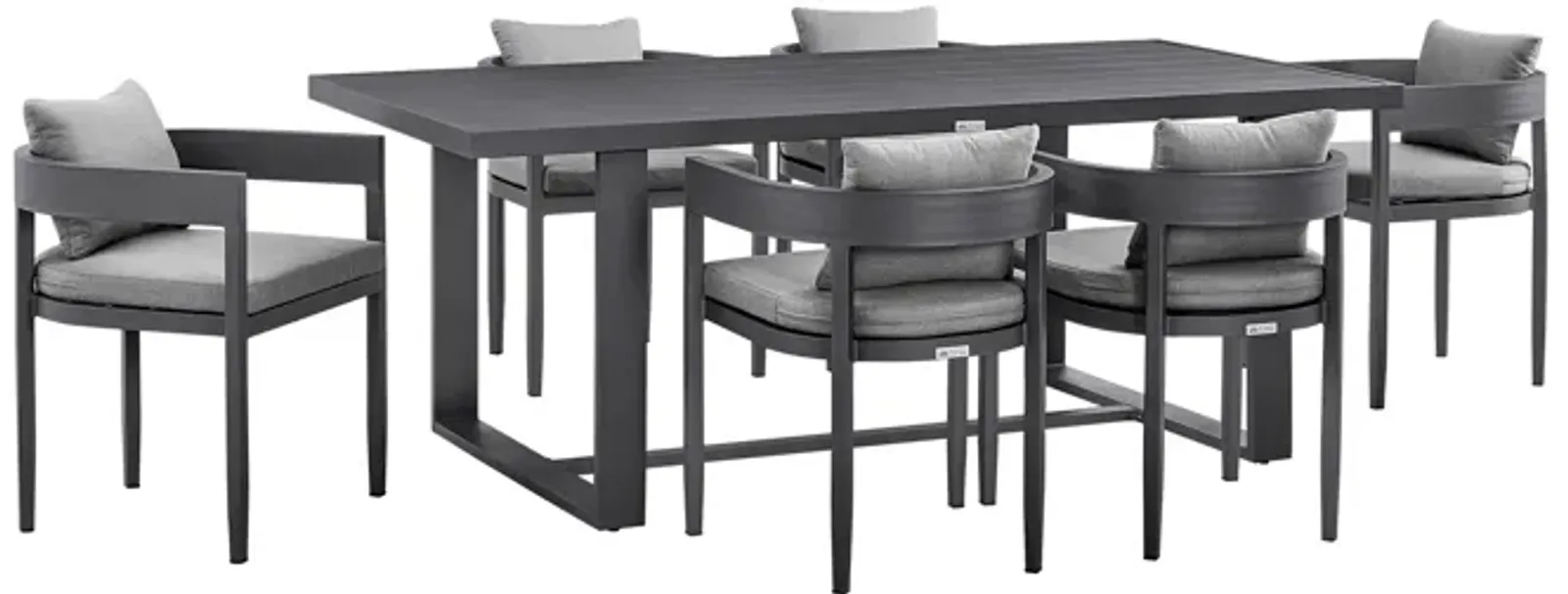 Menorca Outdoor Patio 7-Piece Dining Table Set in Aluminum with Grey Cushions