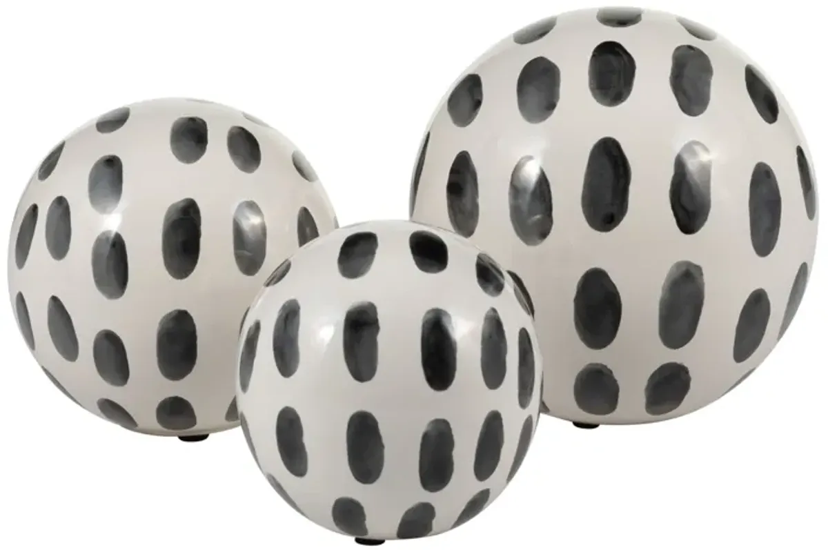 Cer, S/3 4/5/6" Spotted Orbs, Blk/wht