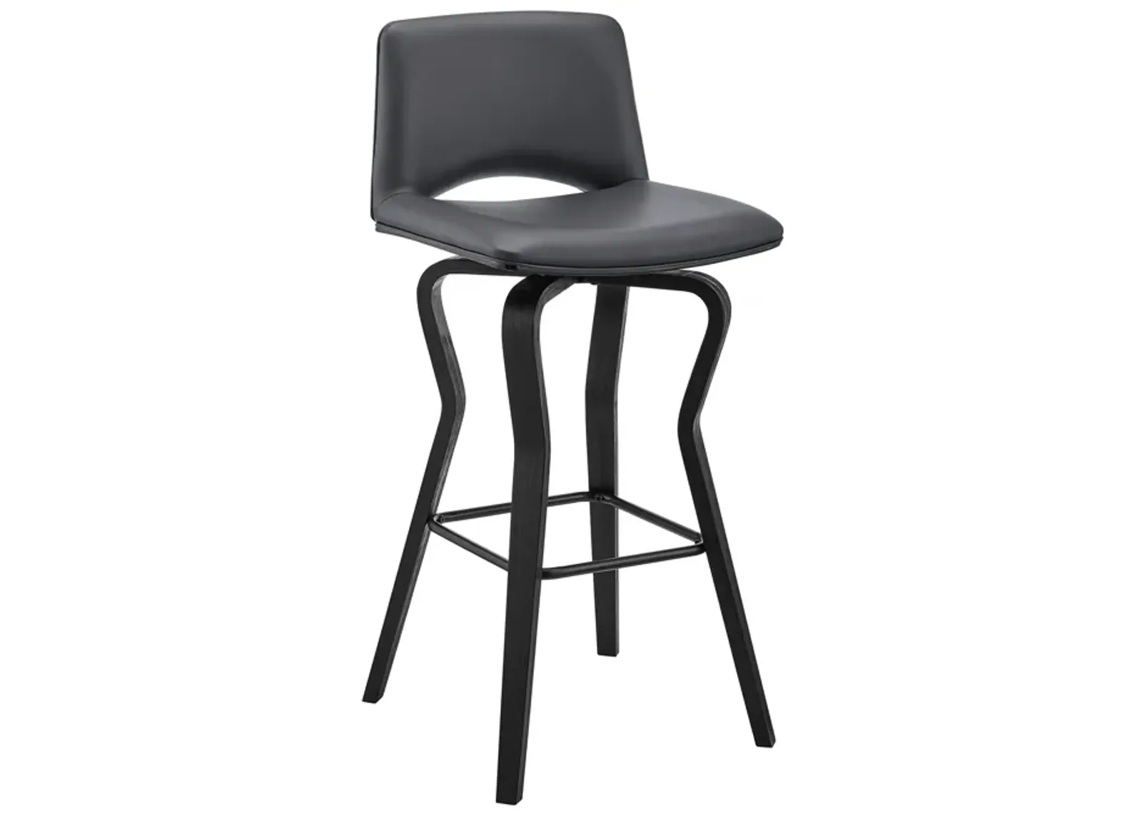 Gerty 26" Swivel Grey Faux Leather and Black Wood Bar Stool