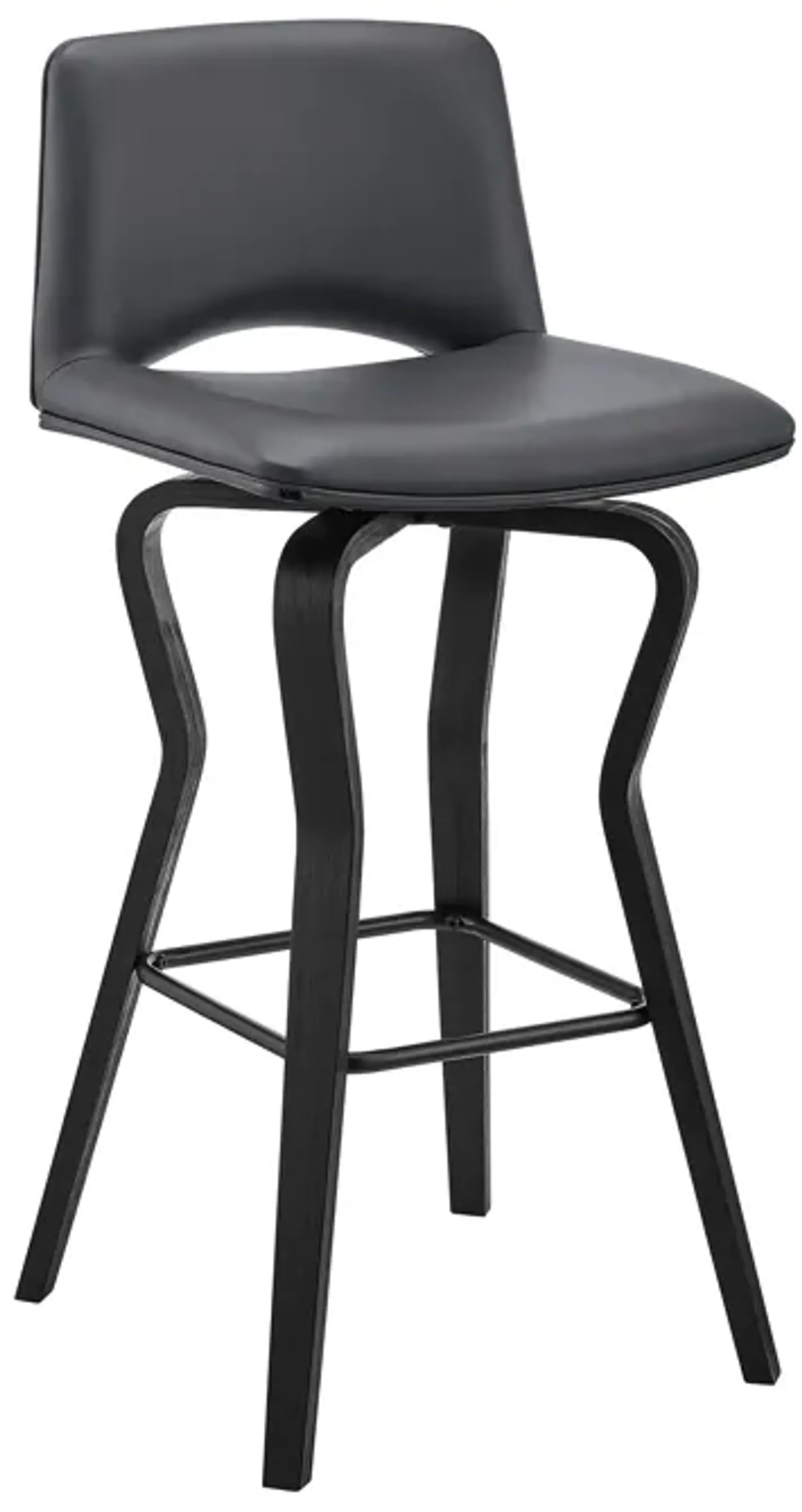 Gerty 26" Swivel Grey Faux Leather and Black Wood Bar Stool