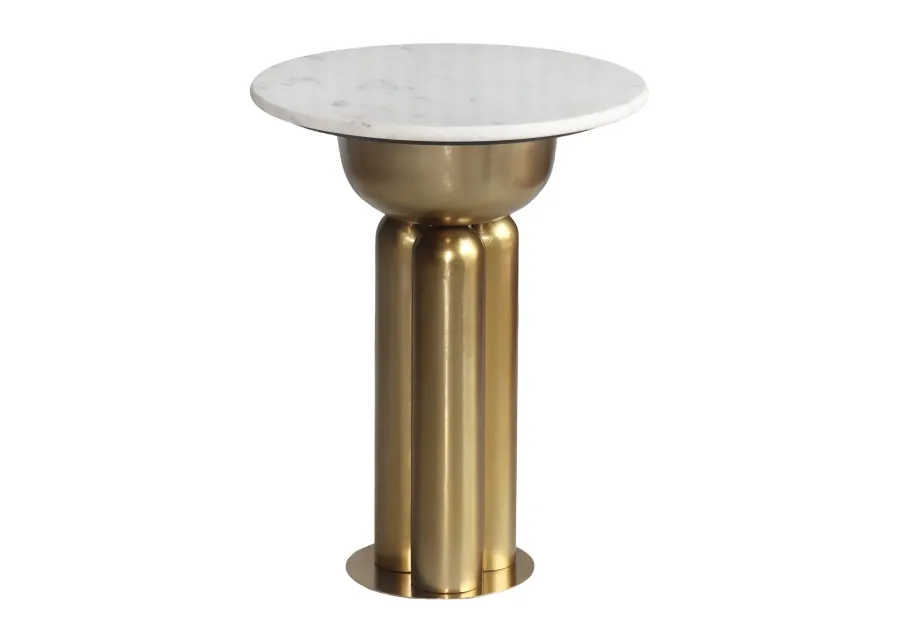 Metal, 22" Marble Top Side Table, Gold/white