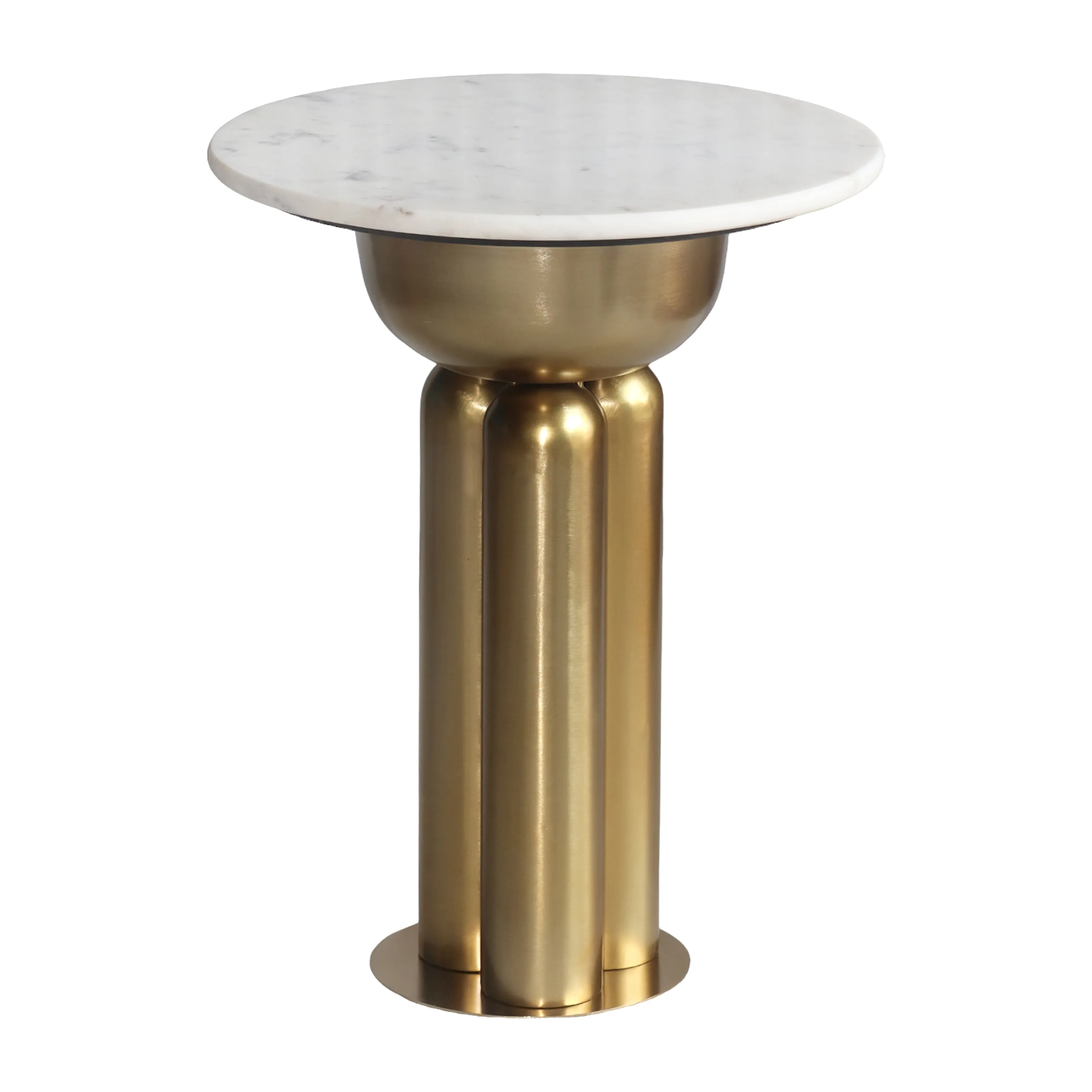 Metal, 22" Marble Top Side Table, Gold/white