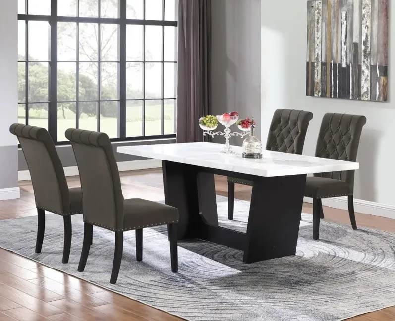 Sherry 5-piece Rectangular Marble Top Dining Set Brown and White