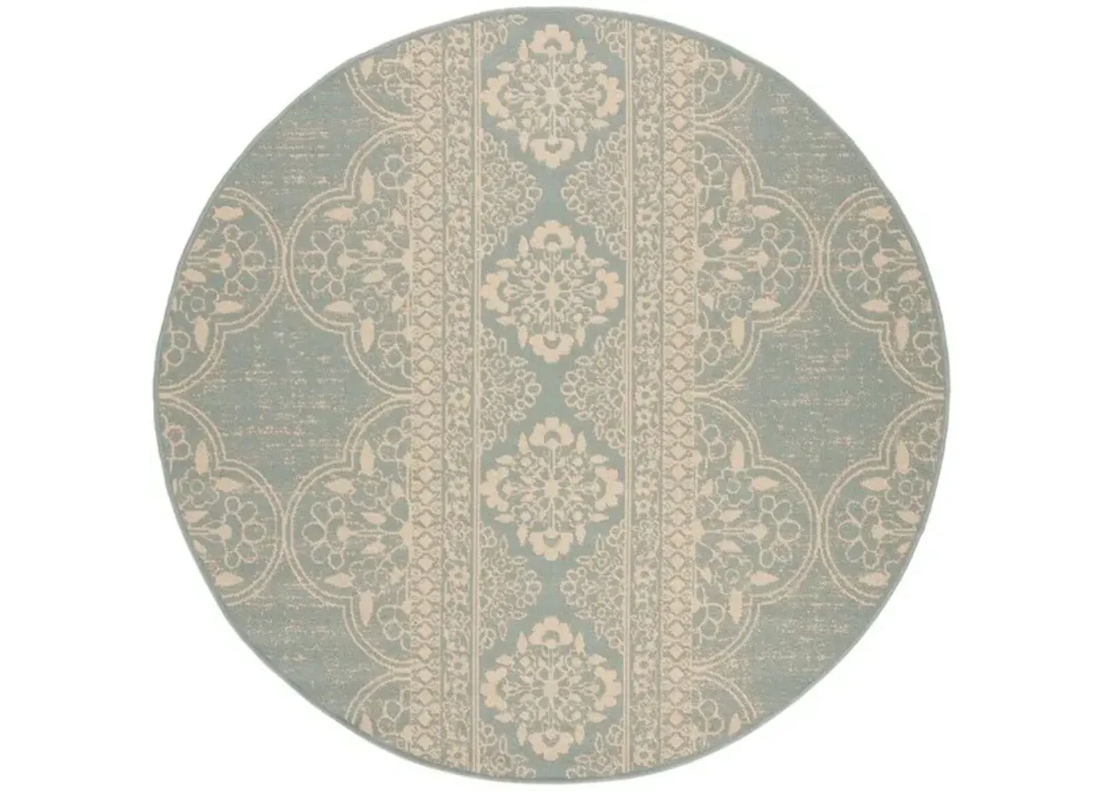 LINDEN 174 Collection LND174L-6R Cream / Aqua 6'-7" X 6'-7" Round