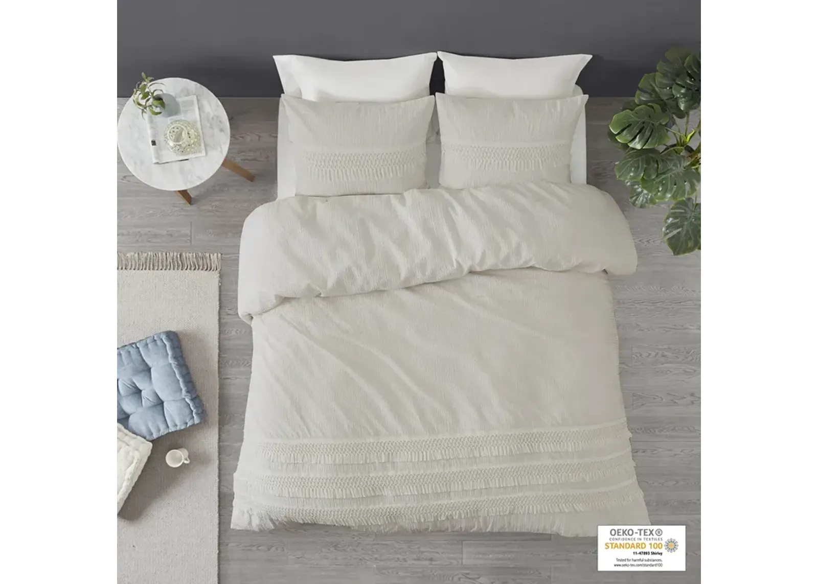 Madison Park Amaya Ivory 3 Piece Cotton Seersucker Duvet Cover Set