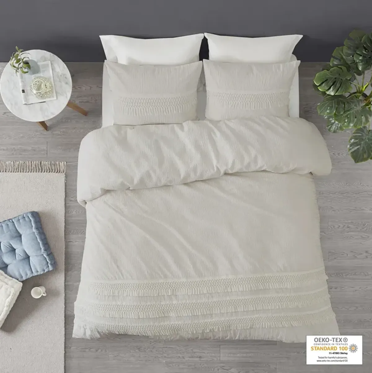 Madison Park Amaya Ivory 3 Piece Cotton Seersucker Duvet Cover Set