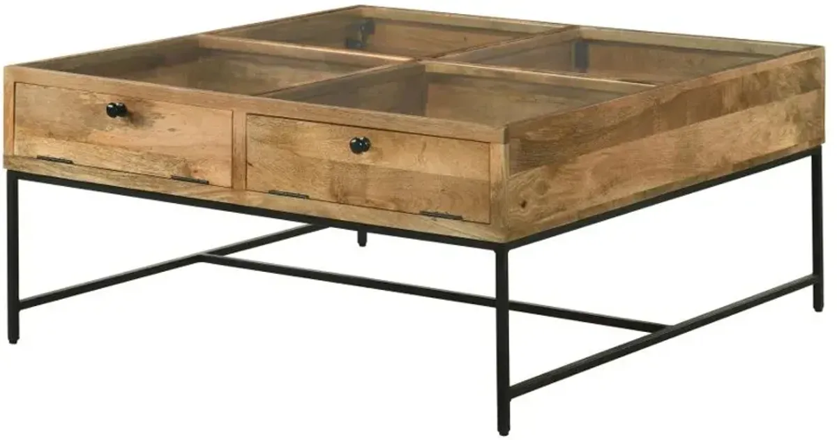 Stephie 4-drawer Square Clear Glass Top Coffee Table Honey Brown