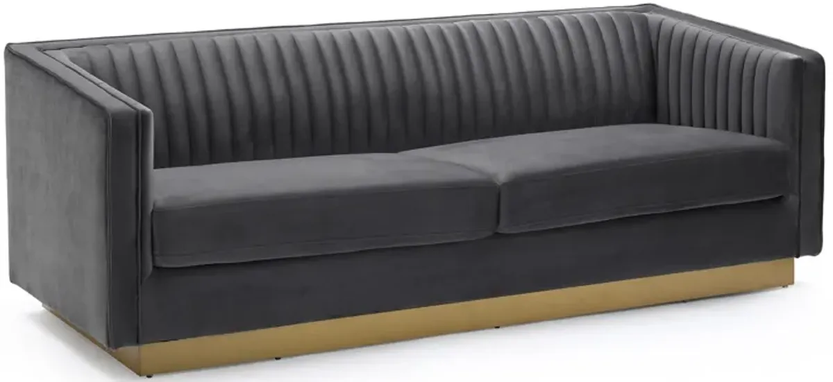 Miranda Dark Gray Velvet and Gold Sofa