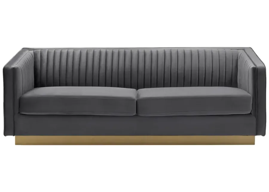 Miranda Dark Gray Velvet and Gold Sofa