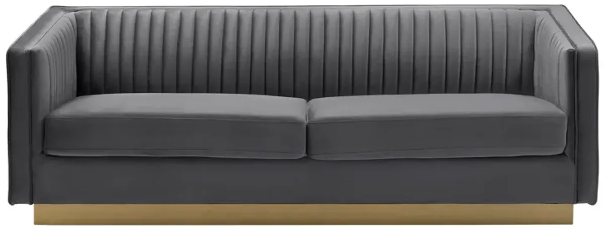 Miranda Dark Gray Velvet and Gold Sofa