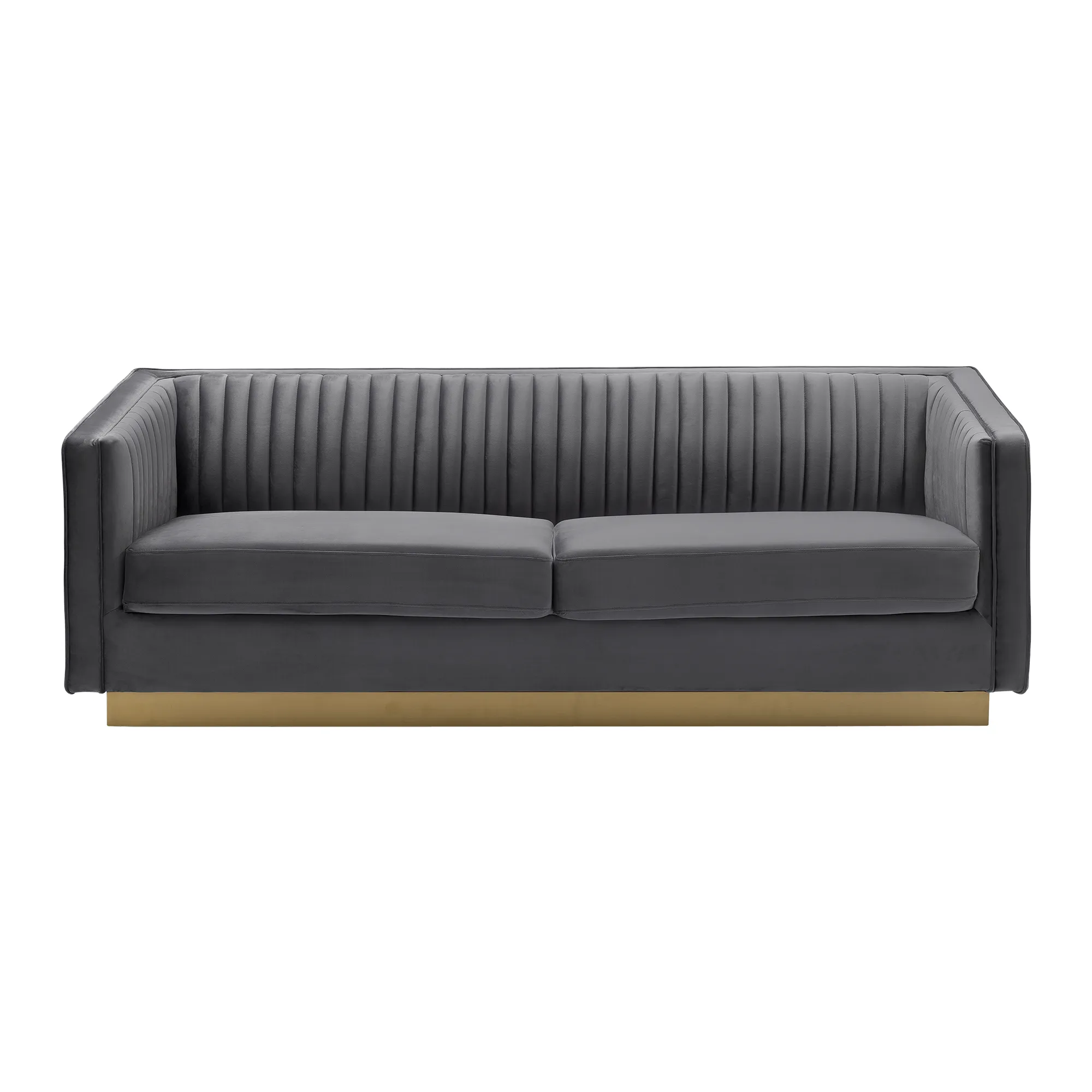 Miranda Dark Gray Velvet and Gold Sofa