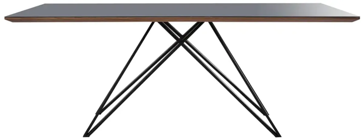 Urbino Mid-Century Dining Table in Matte Black Finish with Walnut and Dark Gray Glass Top