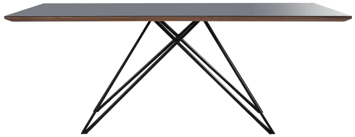 Urbino Mid-Century Dining Table in Matte Black Finish with Walnut and Dark Gray Glass Top