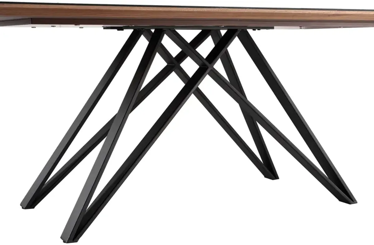 Urbino Mid-Century Dining Table in Matte Black Finish with Walnut and Dark Gray Glass Top