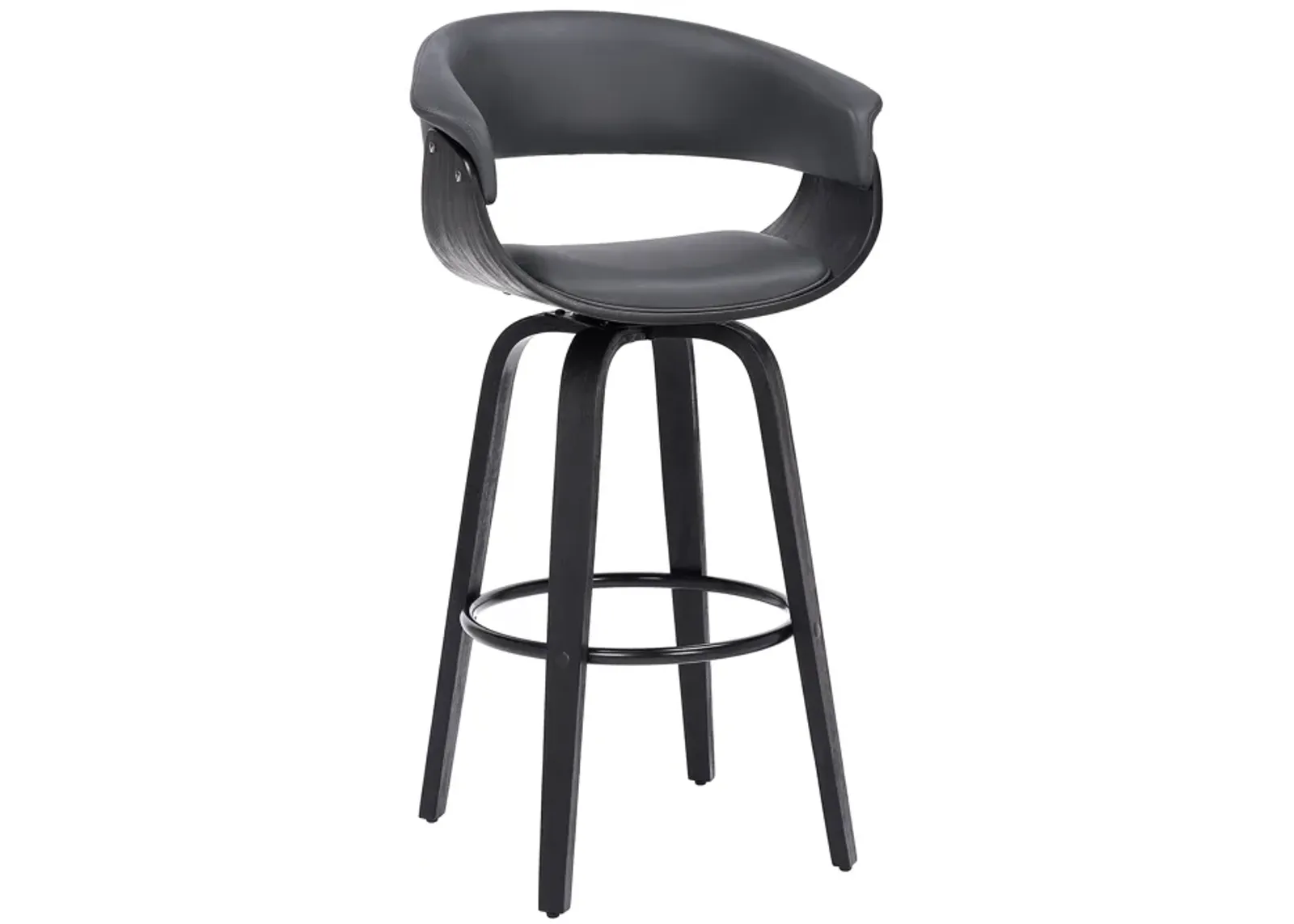 Julyssa 26" Counter Height Swivel Grey Faux Leather and Black Wood Bar Stool