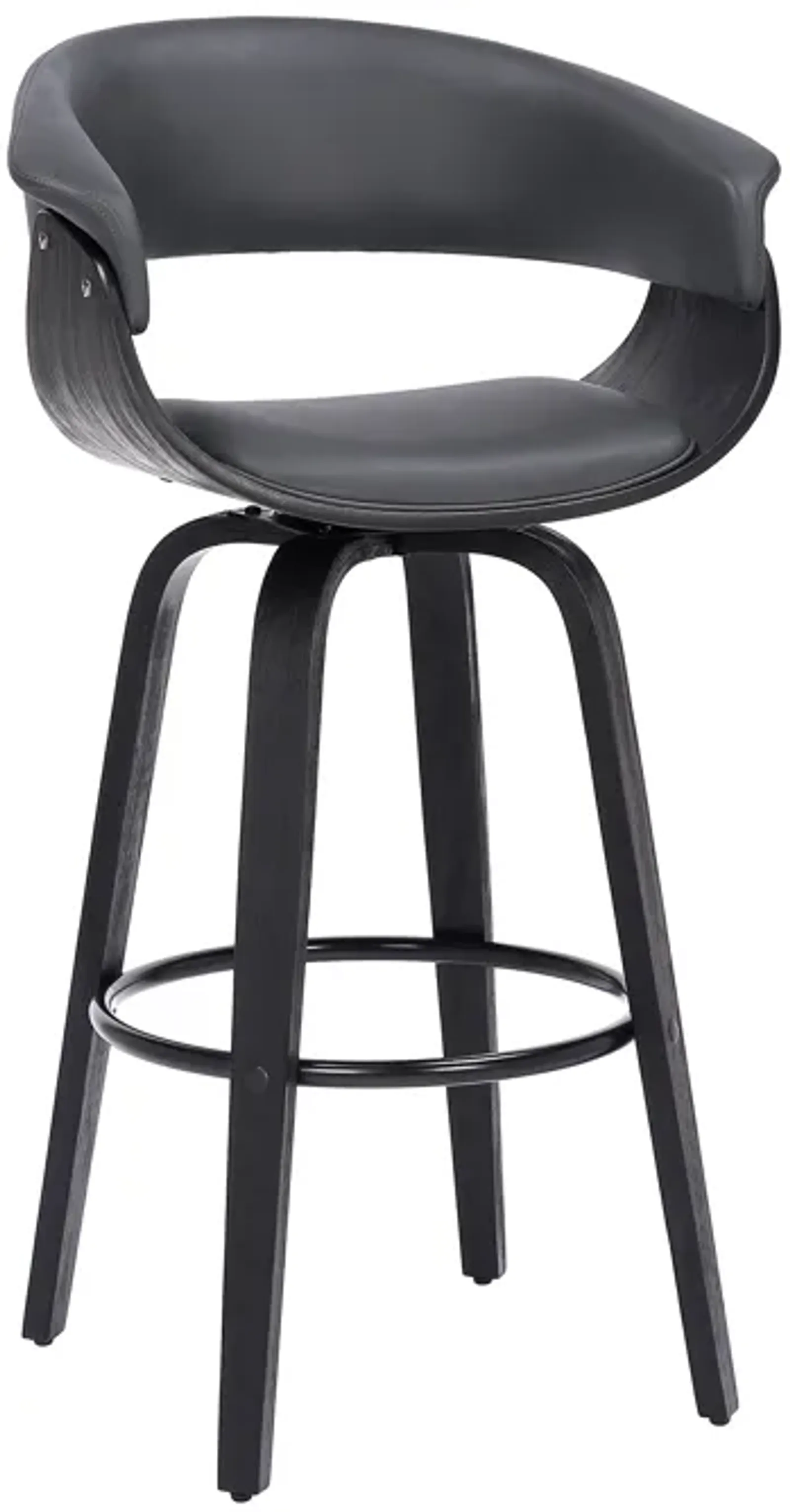 Julyssa 26" Counter Height Swivel Grey Faux Leather and Black Wood Bar Stool