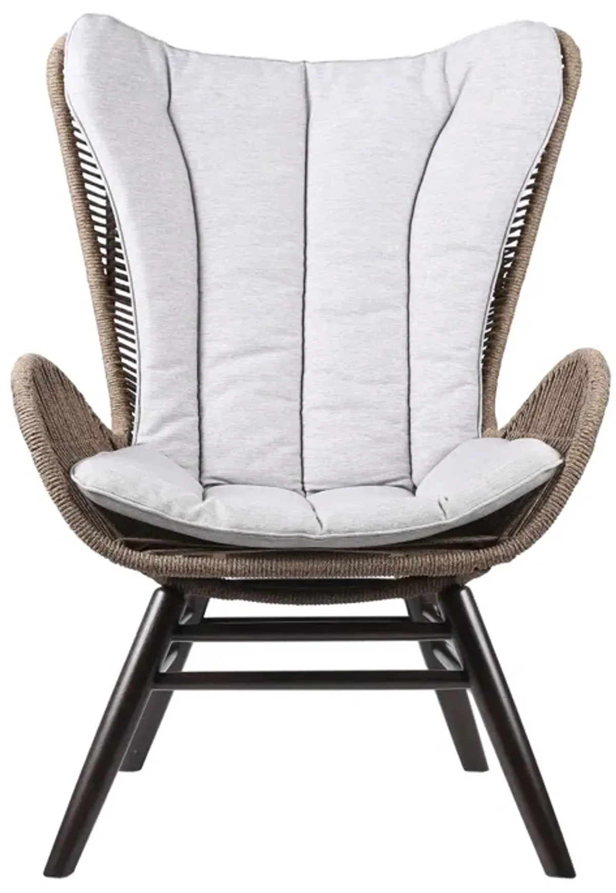 King Indoor Outdoor Lounge Chair in Dark Eucalyptus Wood with Truffle Rope and Grey Cushion