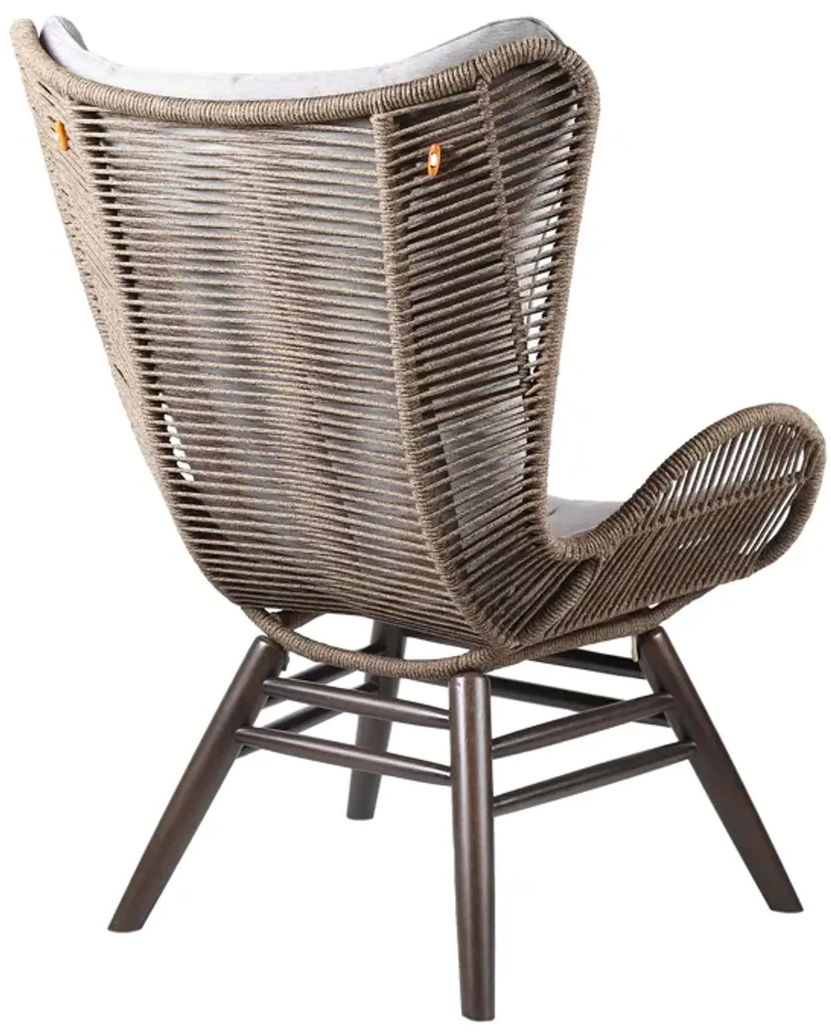 King Indoor Outdoor Lounge Chair in Dark Eucalyptus Wood with Truffle Rope and Grey Cushion