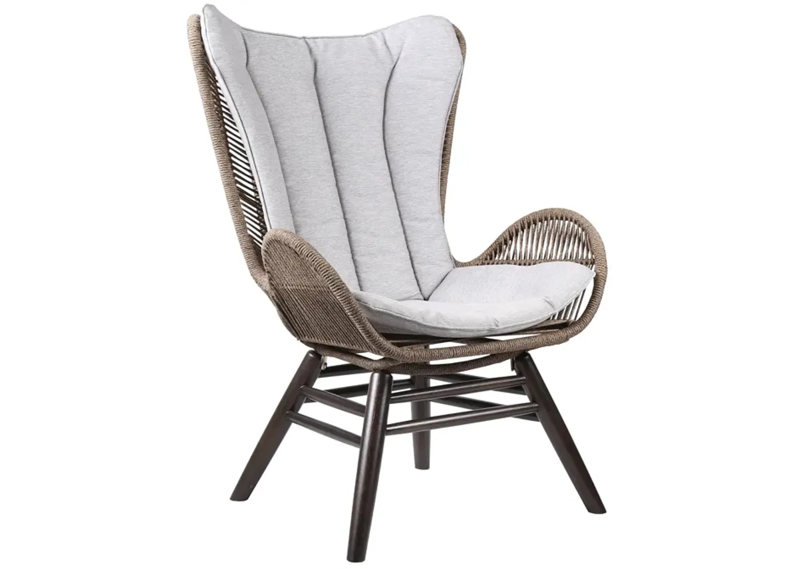 King Indoor Outdoor Lounge Chair in Dark Eucalyptus Wood with Truffle Rope and Grey Cushion