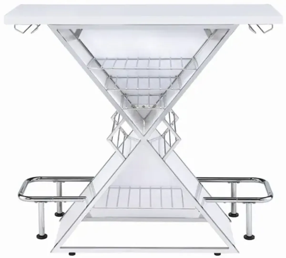 Atoka X-shaped Bar Unit with Wine Bottle Storage Glossy White