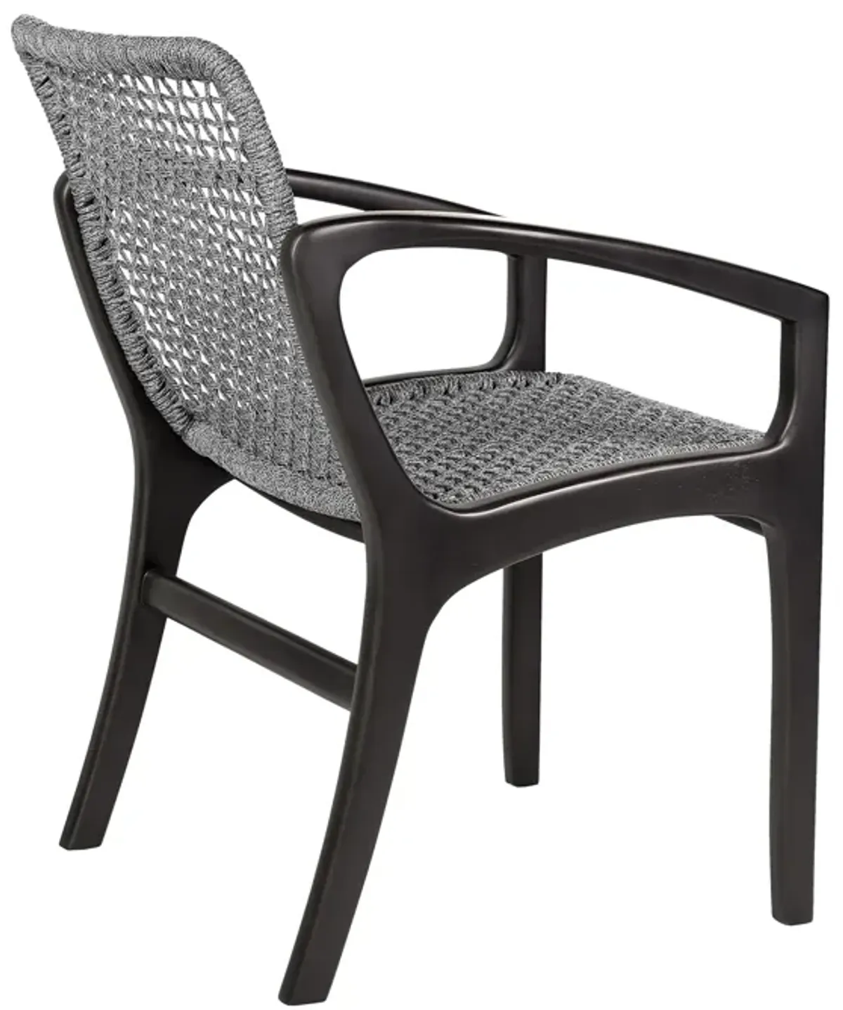 Beckham Outdoor Patio Dining Chair in Dark Eucalyptus Wood and Gray Rope