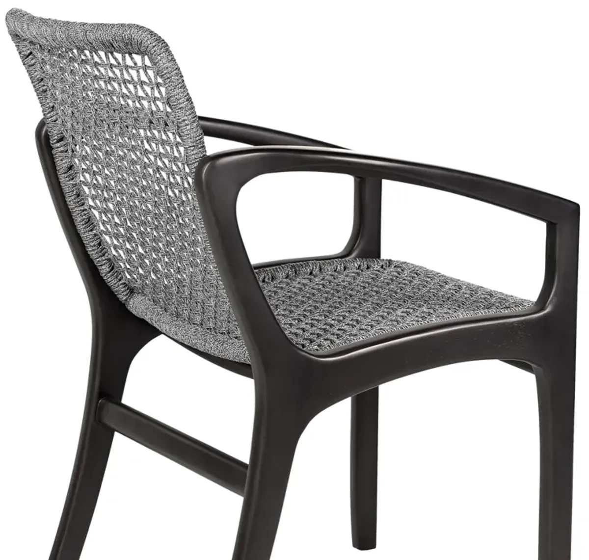 Beckham Outdoor Patio Dining Chair in Dark Eucalyptus Wood and Gray Rope