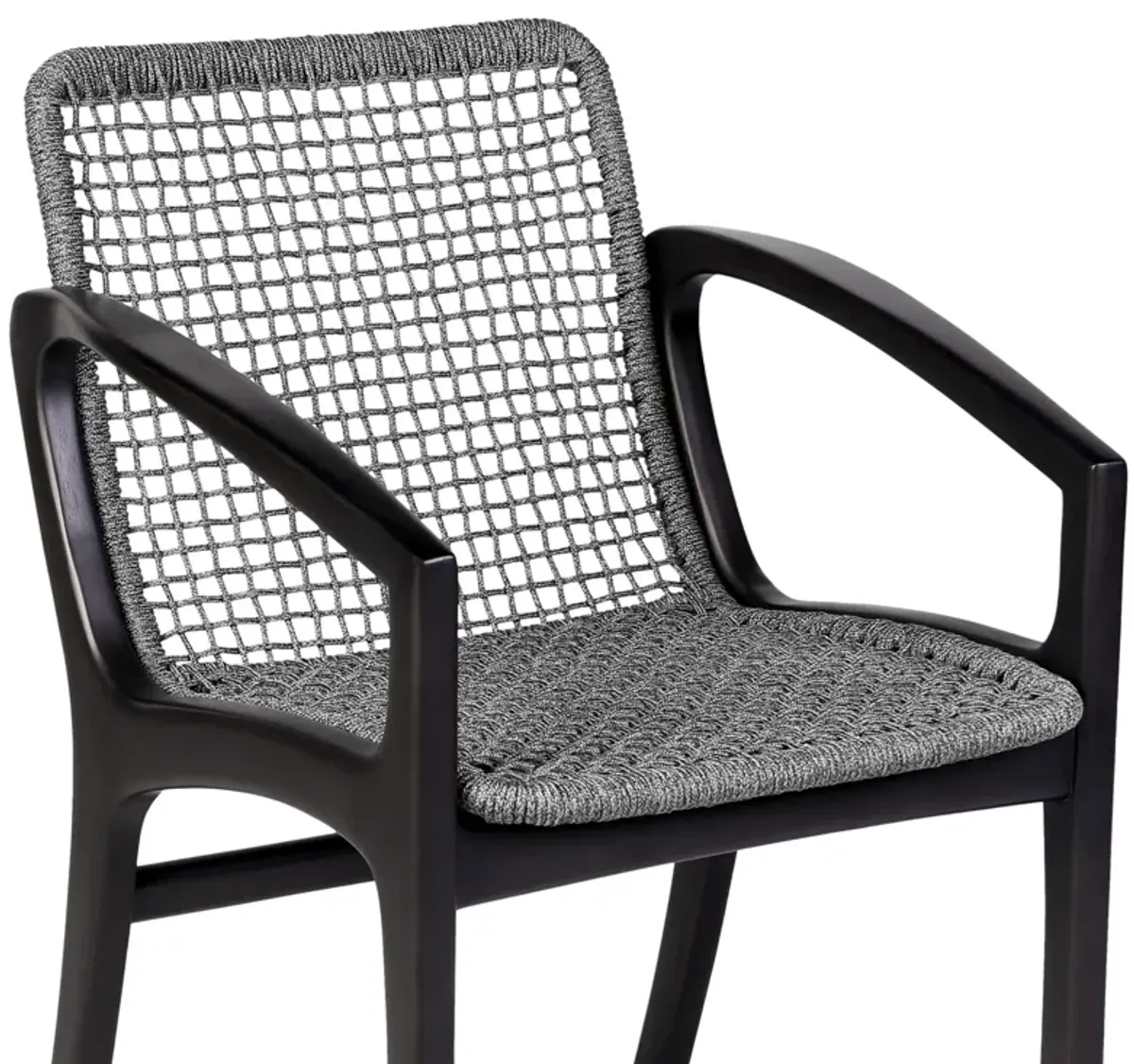 Beckham Outdoor Patio Dining Chair in Dark Eucalyptus Wood and Gray Rope