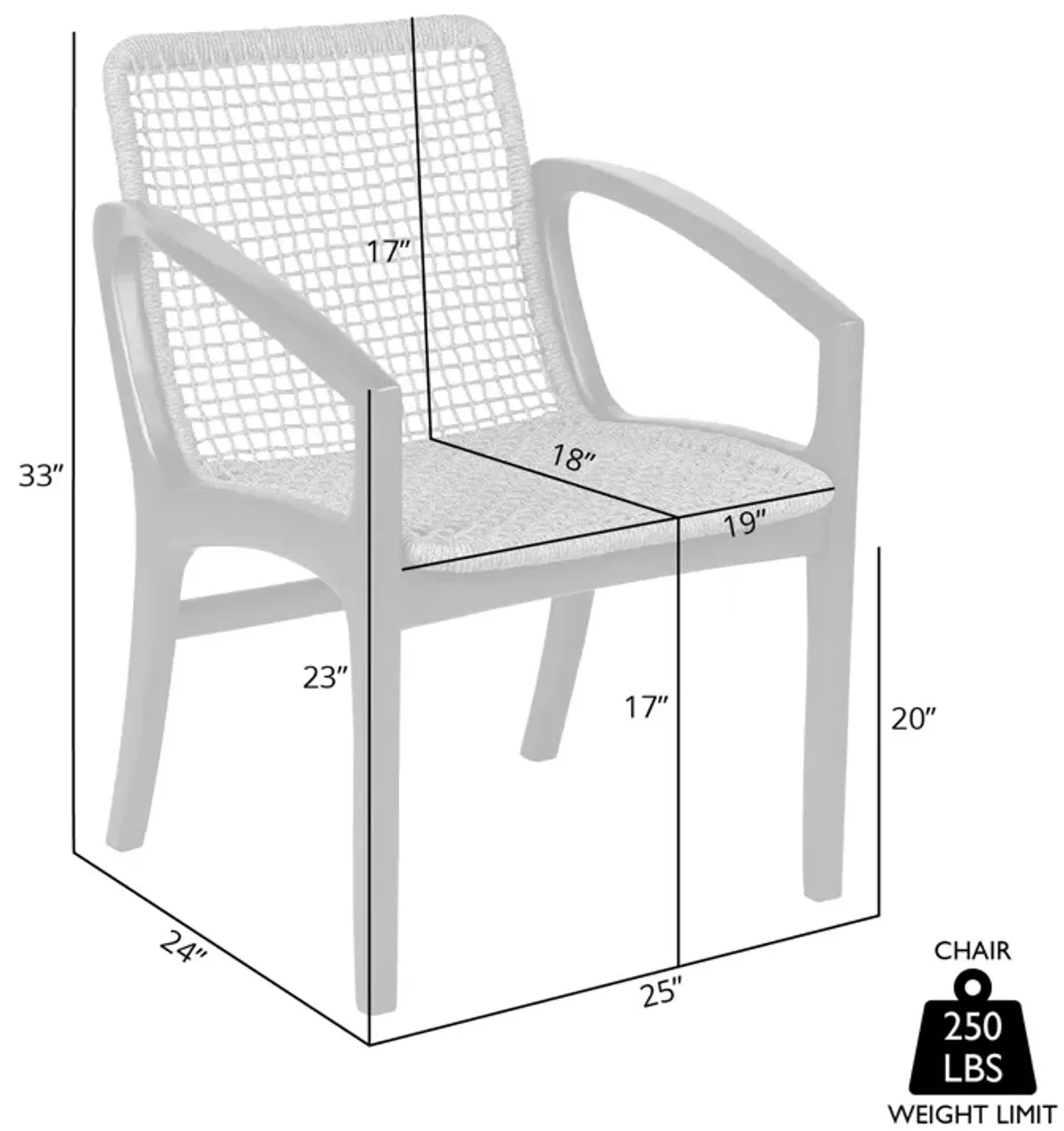 Beckham Outdoor Patio Dining Chair in Dark Eucalyptus Wood and Gray Rope