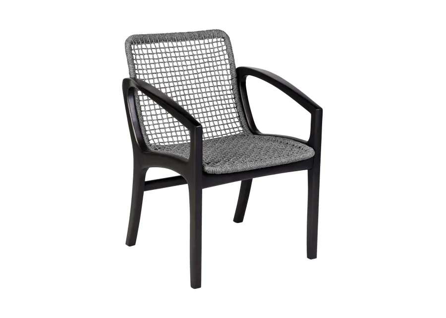 Beckham Outdoor Patio Dining Chair in Dark Eucalyptus Wood and Gray Rope