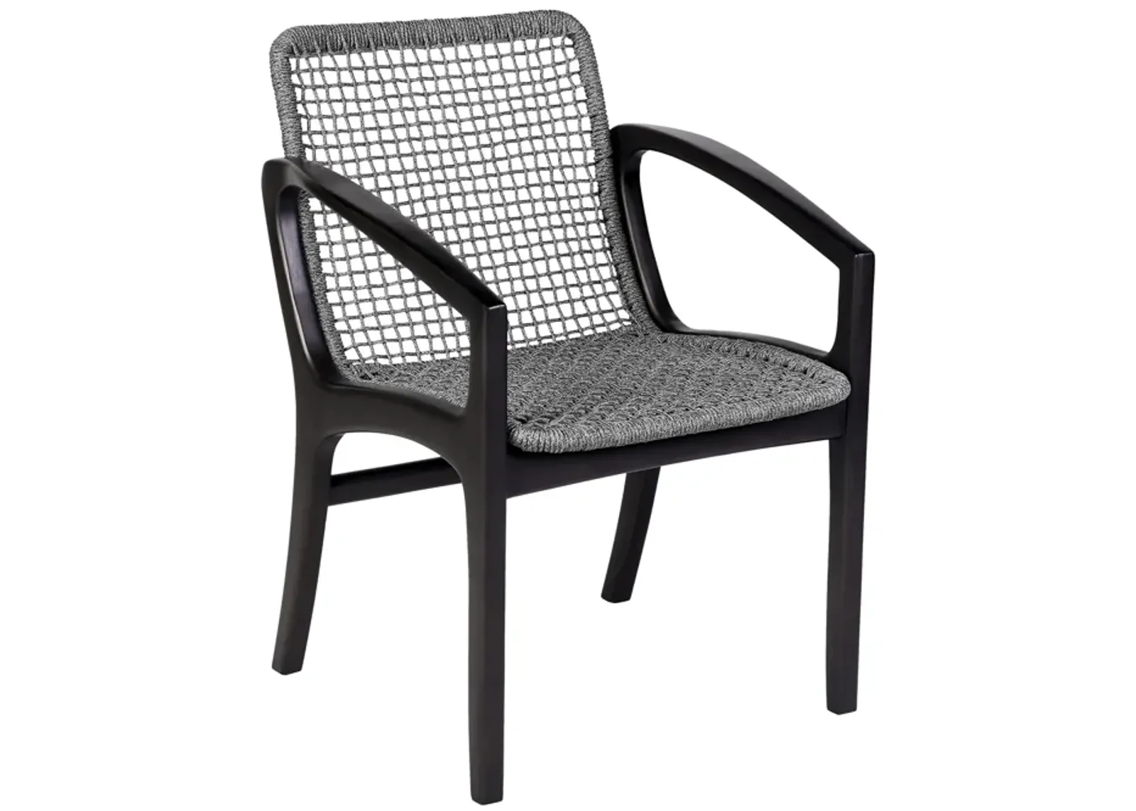 Beckham Outdoor Patio Dining Chair in Dark Eucalyptus Wood and Gray Rope