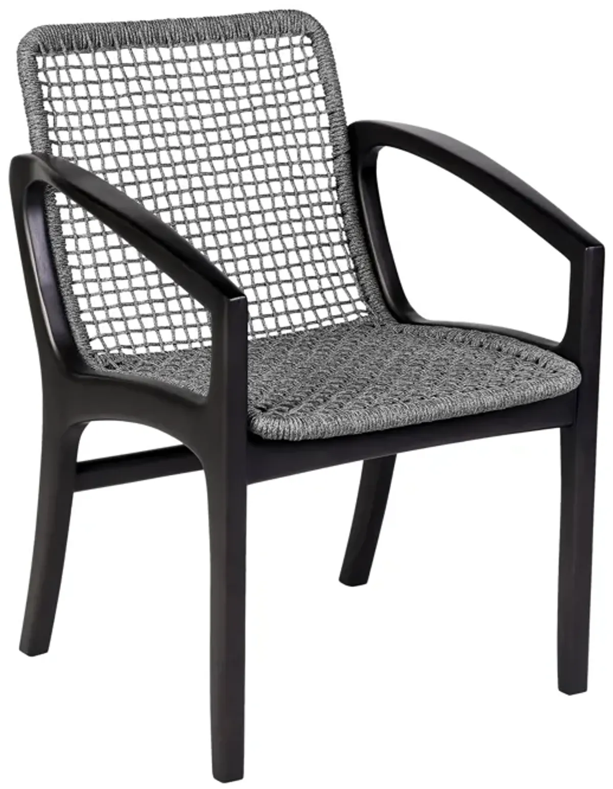 Beckham Outdoor Patio Dining Chair in Dark Eucalyptus Wood and Gray Rope