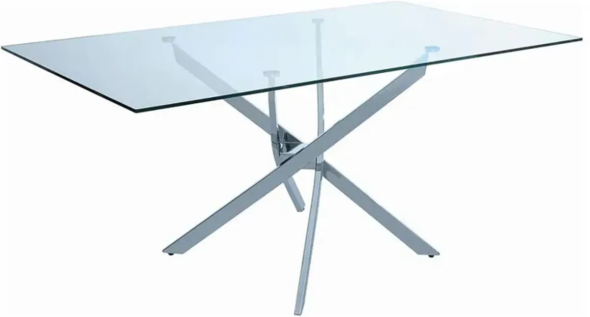 Carmelo X-shaped Dining Table Chrome and Clear