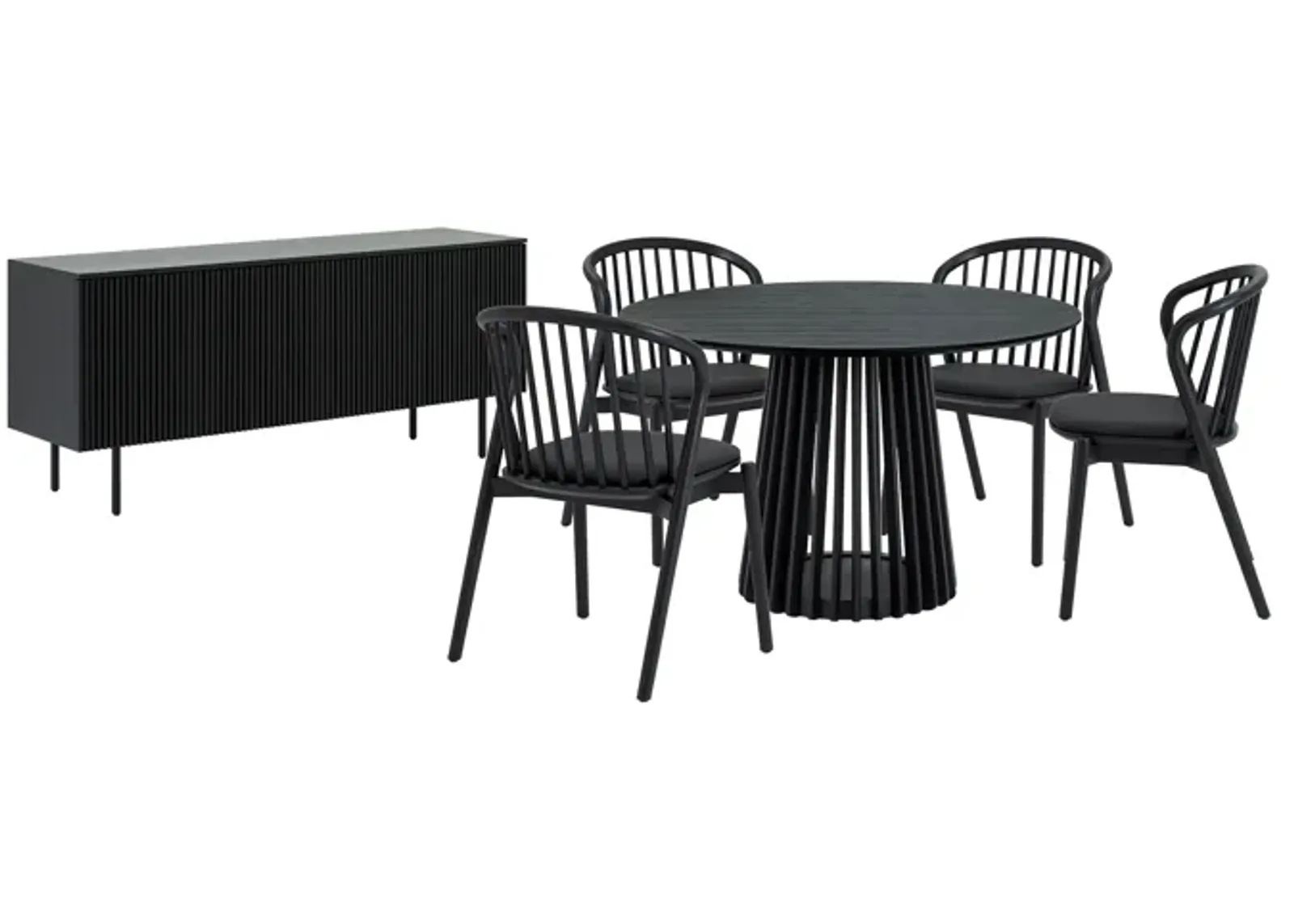 Pasadena Echo 6 Piece Round Dining Set with Buffet in Black Oak Finish with Faux Leather