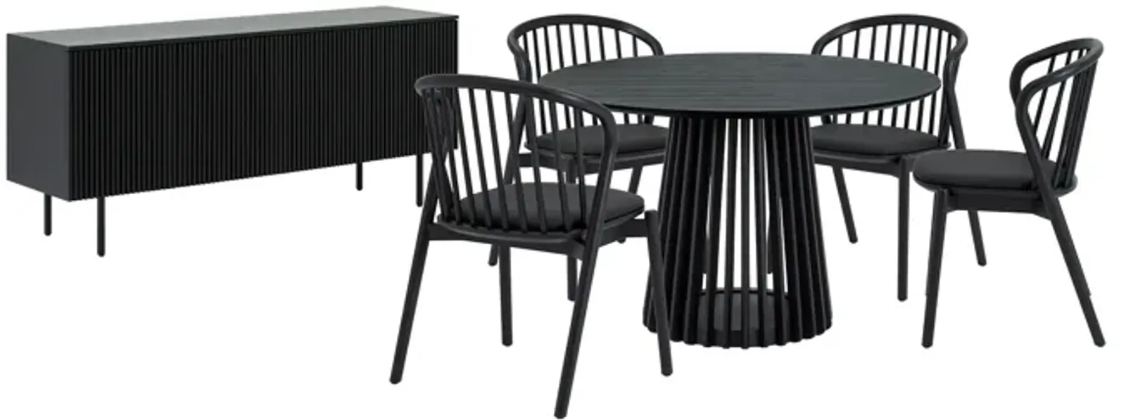 Pasadena Echo 6 Piece Round Dining Set with Buffet in Black Oak Finish with Faux Leather