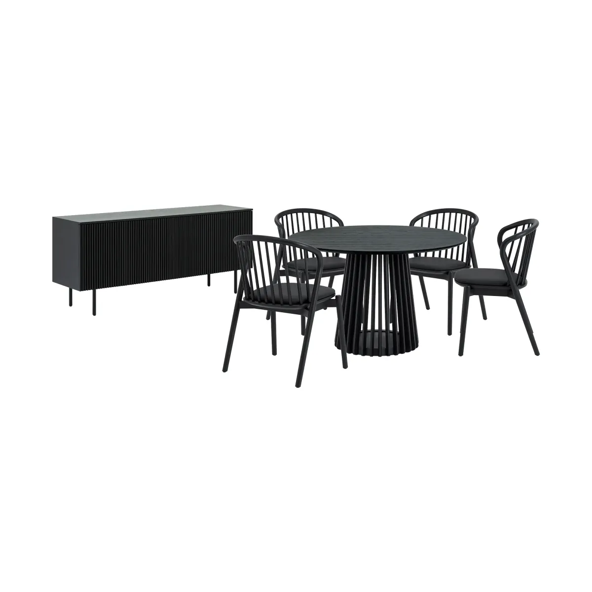 Pasadena Echo 6 Piece Round Dining Set with Buffet in Black Oak Finish with Faux Leather