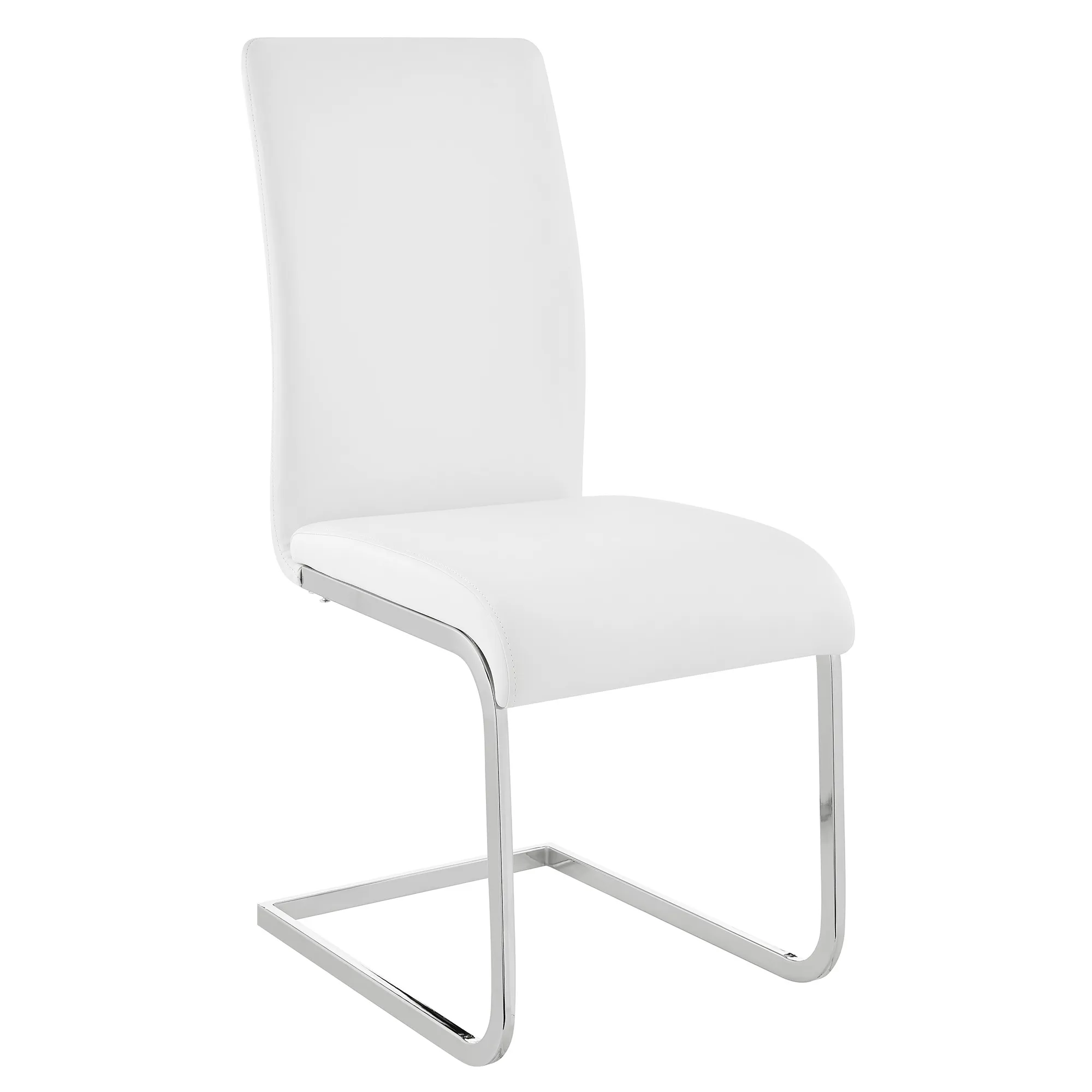 Amanda Contemporary Side Chair in White Faux Leather and Chrome Finish - Set of 2