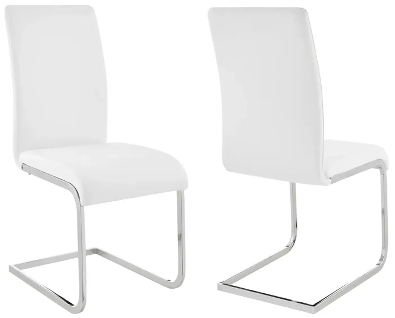 Amanda Contemporary Side Chair in White Faux Leather and Chrome Finish - Set of 2